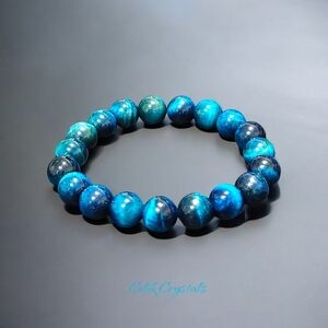 Lake Blue Tiger Eye Bracelet - 10mm Unisex Natural Stones Handmade Stretches